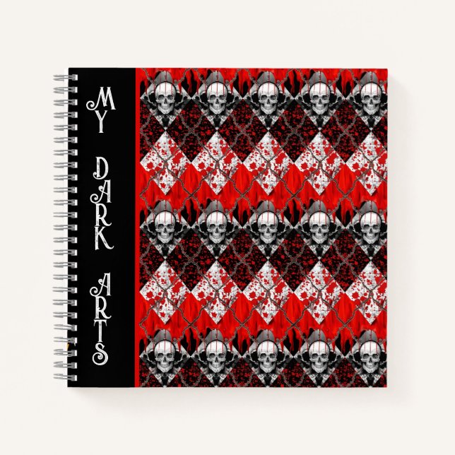 Barbed Wire Argyle Blood Spatter Red Black White Notebook (Front)