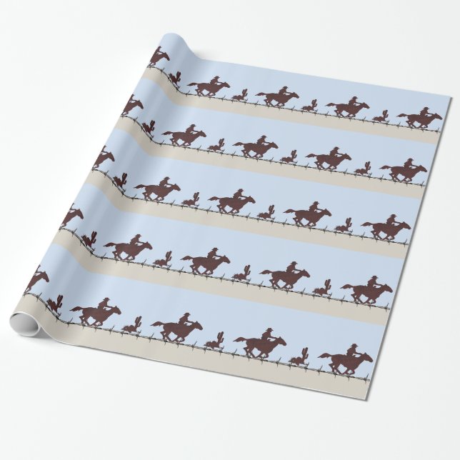 Barbed Wire Cowboy Gift Wrap (Unrolled)
