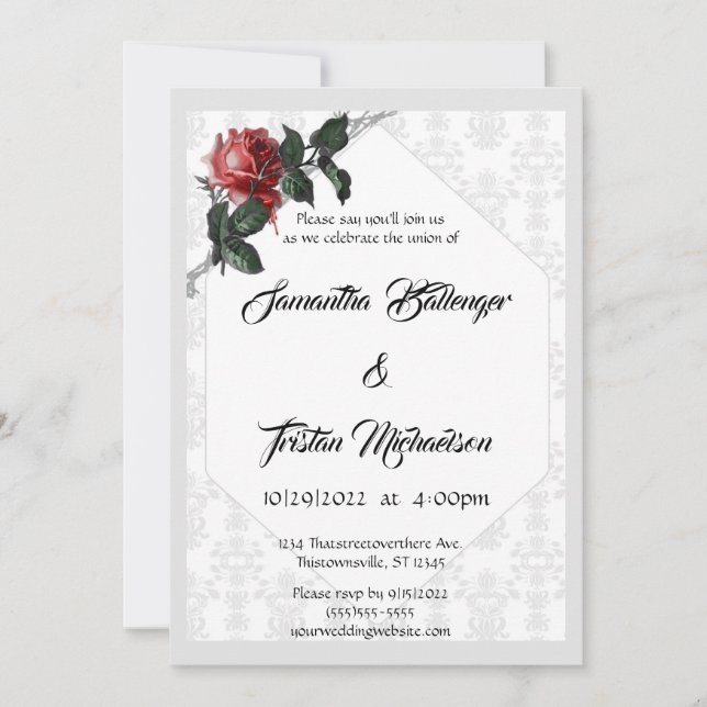 Barbed Wire Damask Rose Gothic Wedding Invitation (Front)