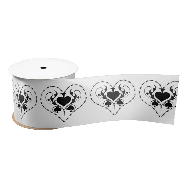 Barbed Wire Heart Black Spades Thunder_Cove Satin Ribbon (Spool)