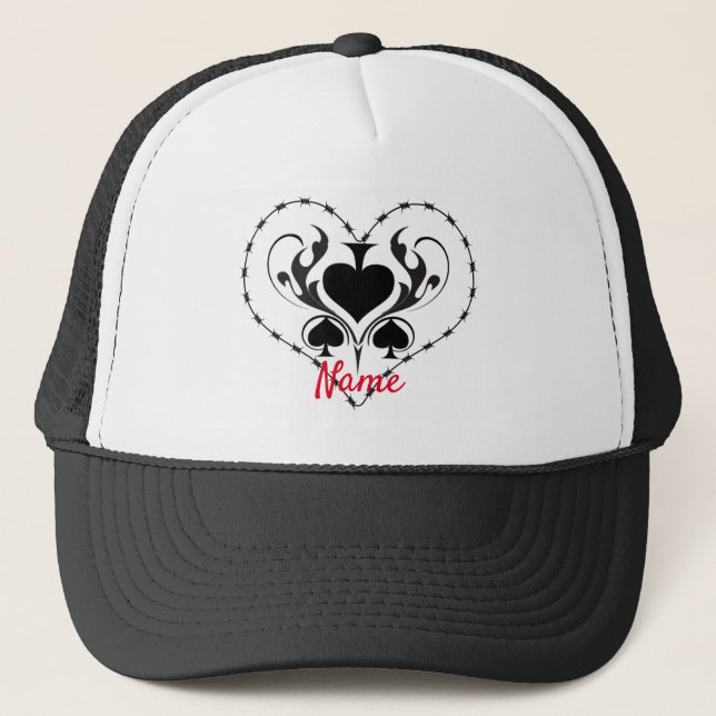 Barbed Wire Heart Black Spades Thunder_Cove  Trucker Hat (Front)