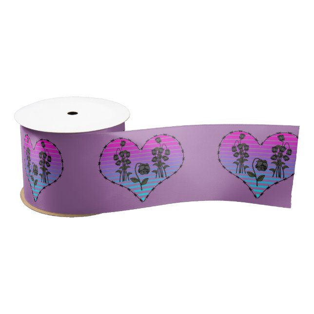 Barbed Wire Heart Wilted Black Roses Thunder_Cove Satin Ribbon (Spool)