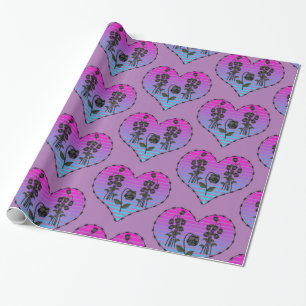 Barbed Wire Heart Wilted Black Roses Thunder_Cove Wrapping Paper