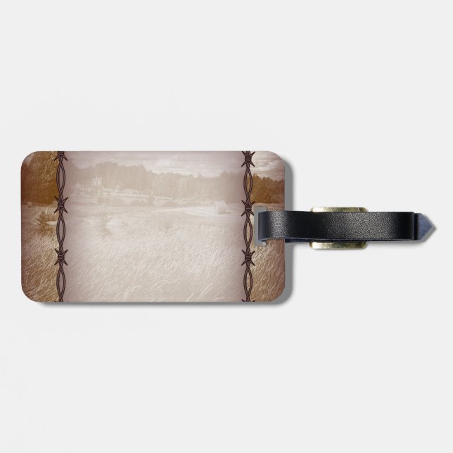barbed wire western country wedding luggage tag (Back Horizontal)