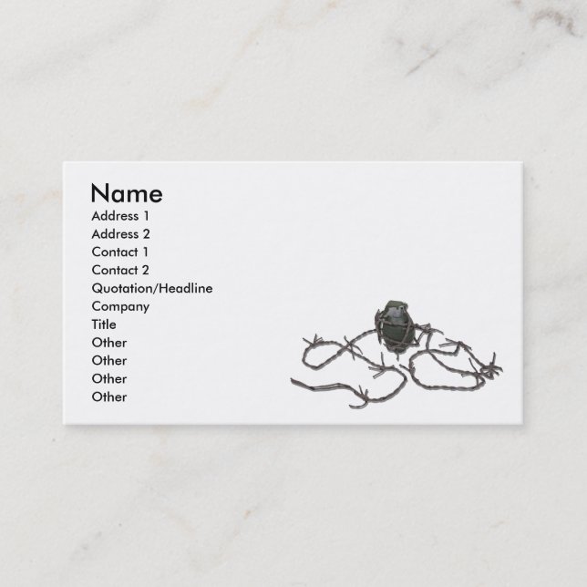 BarbedWireGrenade103110, Name, Address 1, Addre... Business Card (Front)