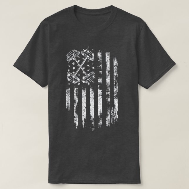 Barbell American Flag Workout Gym  T-Shirt (Design Front)