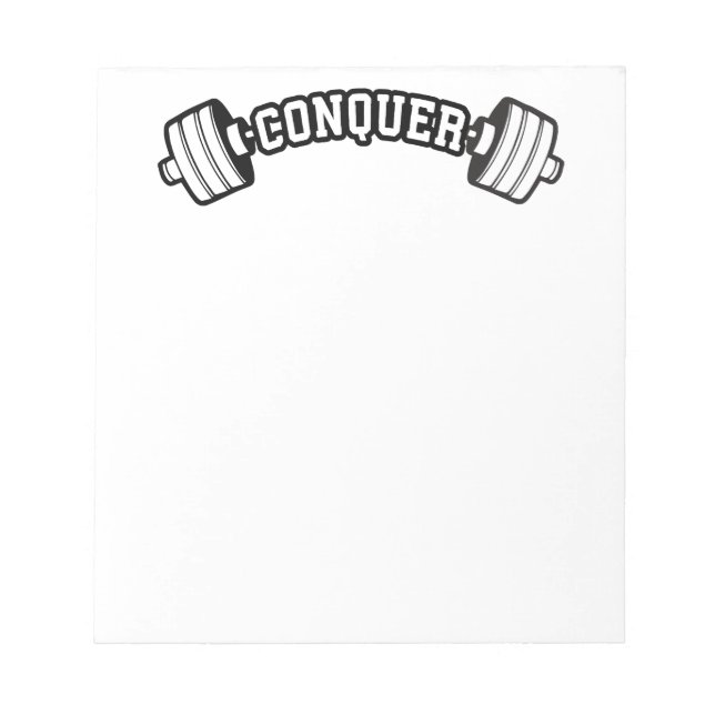 Barbell, CONQUER - Inspirational Weightlifting Gym Notepad (Front)