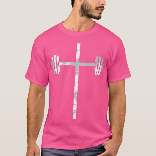Barbell Cross Christian Belief Gym Workout Lifting T-Shirt (Front)