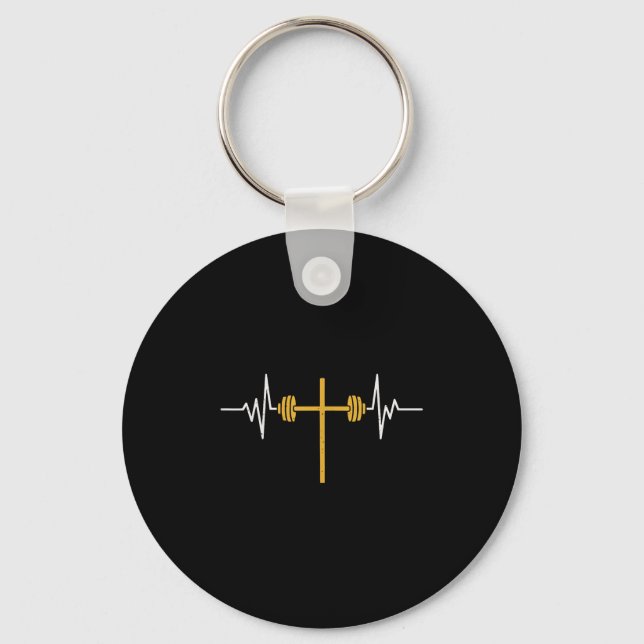 Barbell Cross Dumbbell Jesus Funny Christian Worko Key Ring (Front)