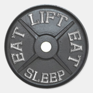 Barbell Plate - Lift, Eat, Sleep Classic Round Sticker