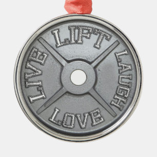 Barbell Plate - Lift, Live, Love, Laugh Metal Tree Decoration