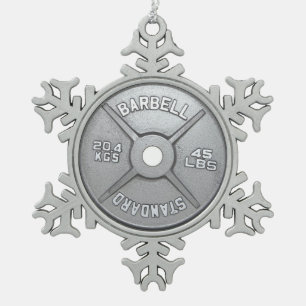 Barbell Plate Snowflake Pewter Christmas Ornament