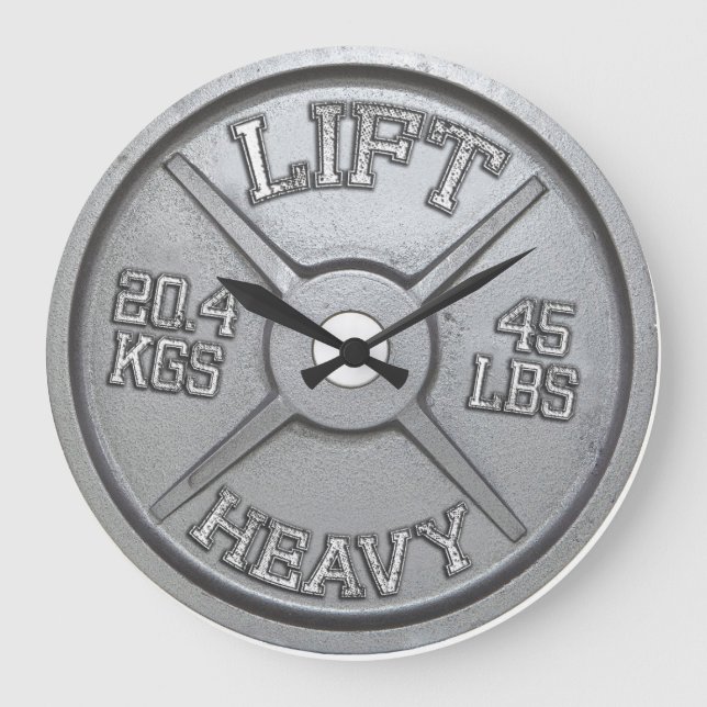 Barbell Plate Wall Clock - LIFT HEAVY (Front)