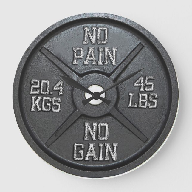 Barbell Plate Wall Clock - No Pain No Gain (Front)