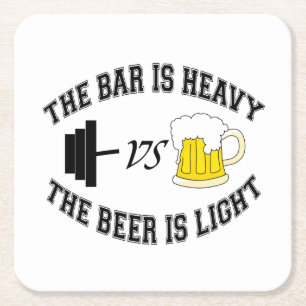 Barbell vs beer square paper coaster