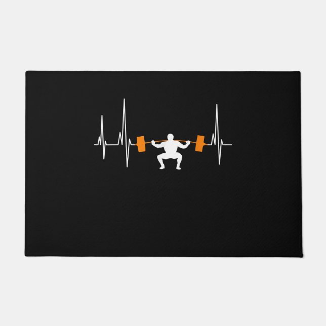 Barbell Weightlifting Heartbeat Bodybuilding Doormat (Front)