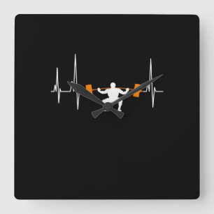 Barbell Weightlifting Heartbeat Bodybuilding Square Wall Clock