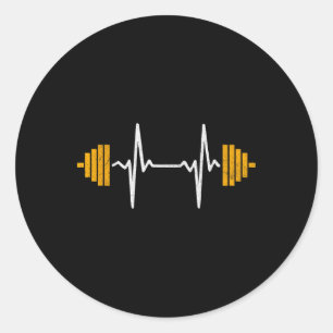 Barbell Weightlifting Heartbeat Shirt - Bodybuildi Classic Round Sticker