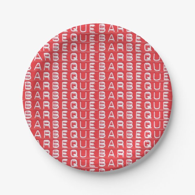 Barbeque Barbecue BBQ Red Paper Plate Food (Front)