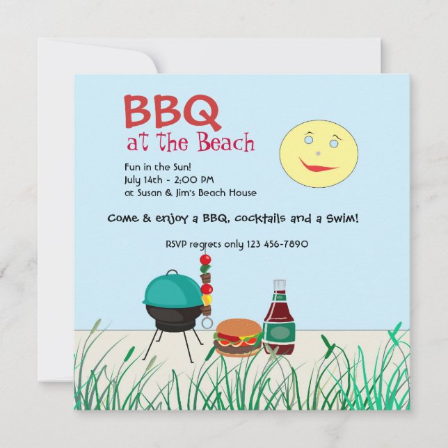 Barbeque Beach Party Invitation (Front)