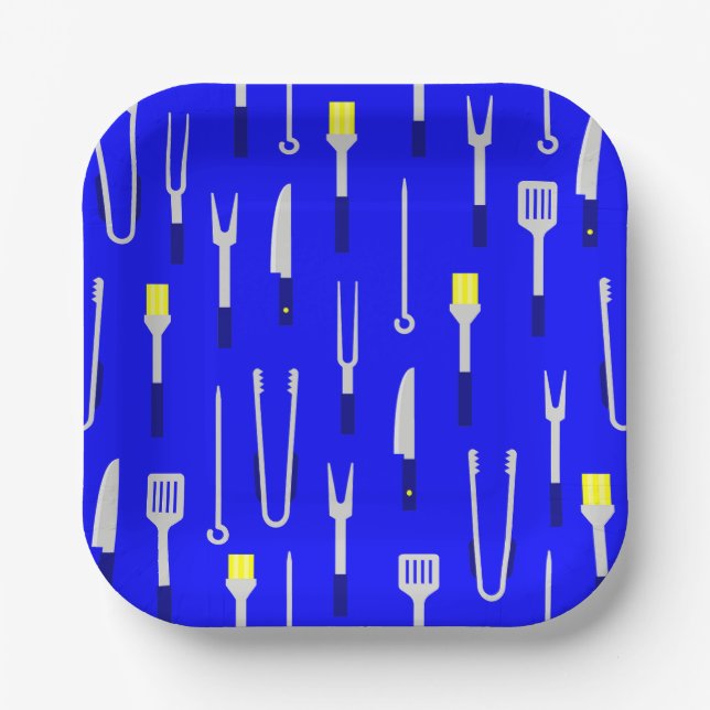barbeque equipment summer bbq chef blue paper plate (Front)