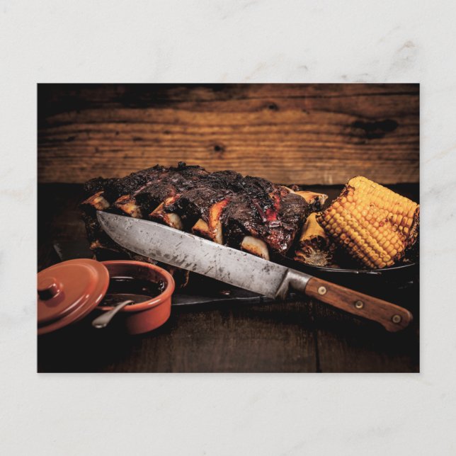 Barbequed beef ribs and corn. postcard (Front)