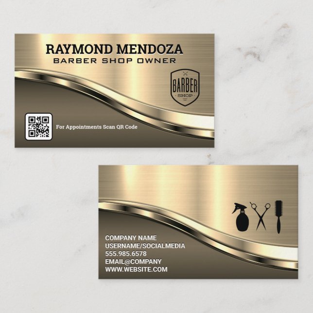 Barber Badge | QR Code | Metallic  Business Card (Front/Back)