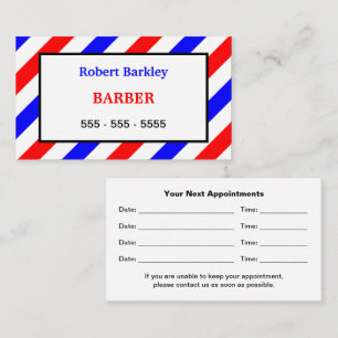 Barber Barbershop Red White Blue Appointment Card