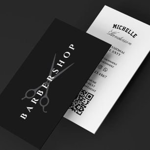 Barber Barbershop Scissor Haircut Black White Business Card