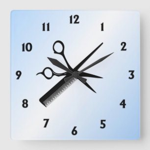 Barber Beautician Design Blue Square Wall Clock