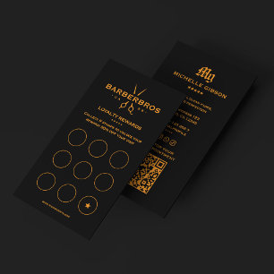 Barber Black Barbershop Orange Scissors Loyalty Card