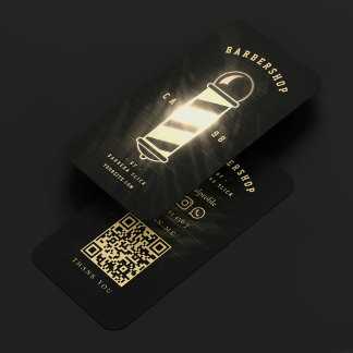 Barber Black Gold Pole Retro Modern Barbershop  Business Card