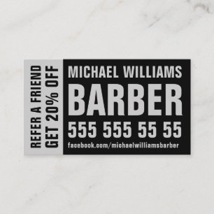 Barber Black Grey Bold Typography Referral Card