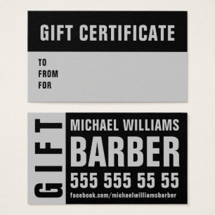 Barber Black Grey Typography Gift Sertificate Card