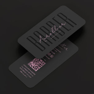 Barber Black Pink Script Hair Stylist Beauty Salon Business Card