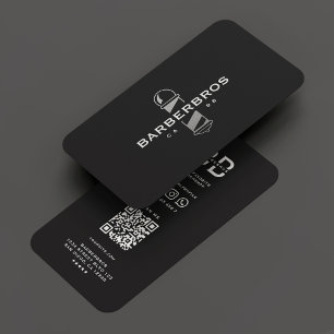 Barber Black Silver Pole Barbershop Modern  Business Card