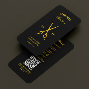 Barber Black Yellow Barbershop Scissors Modern Business Card