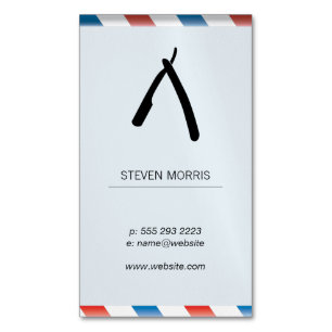 Barber Blade Barber Poles Baby Blue Magnetic Business Card