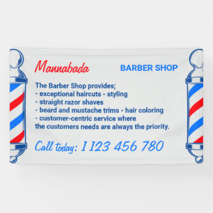 Barber Blue Navy Red Pole Supply Service Banner