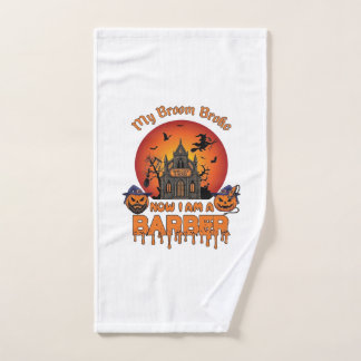 Barber Broom Broke Halloween Pumpkin Clipper Haunt Hand Towel