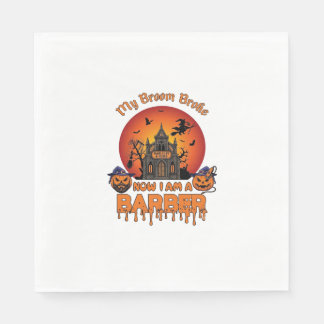 Barber Broom Broke Halloween Pumpkin Clipper Haunt Napkin