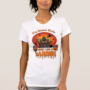 Barber Broom Broke Halloween Pumpkin Clipper Haunt T-Shirt