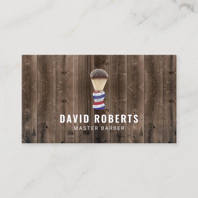 Barber Brush Logo Barbershop Hair Stylist Wood Business Card (Front)