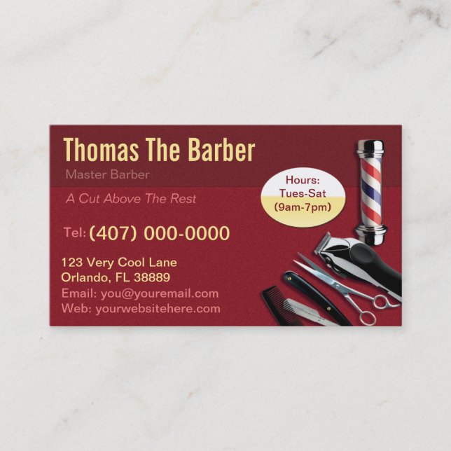 Barber Business Card (barbershop pole - clippers) (Front)