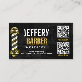 Barber Business Card Black and Gold with QR Code