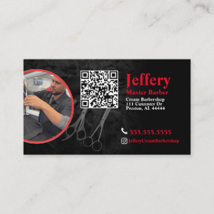 Barber Business Card with QR Code and Left Photo
