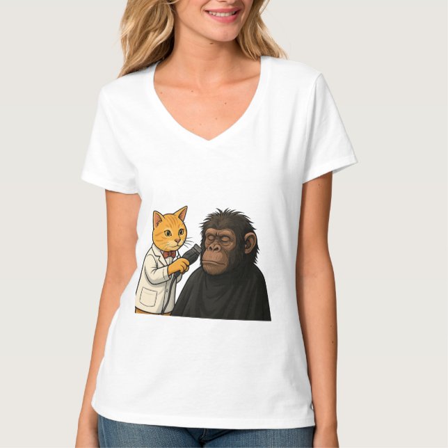 Barber Cat & Chill Gorilla Sticker T-Shirt (Front)