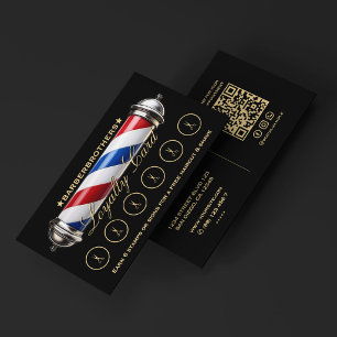 Barber Classic Pole Barbershop Loyalty Rewards Business Card