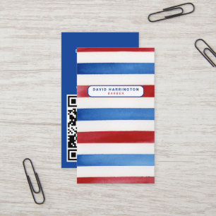 Barber Custom QR Code Scannable Patriotic Colours Business Card