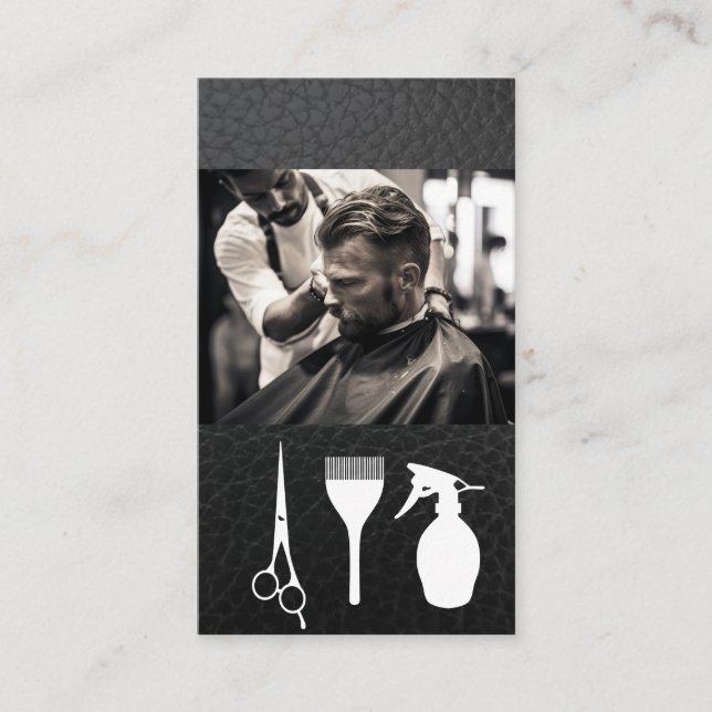 Barber Cutting Hair | Hair Cutting Tools Business Card (Front)